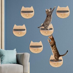 6 Pcs Cat Wall Furniture Wall Mounted Cat Wall Shelves with Scratching Mat Cat Stairs Cat Wall Steps Cat Ladder Cat Climbing Shelves Cat Perch Supplies for Cats Playing Climbing Indoor