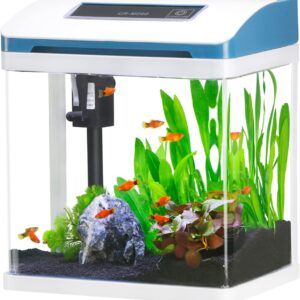 7.5L Glass Fish Tank, Small Fish Tank with Filter and Colorful LED Light, Betta Shrimp Goldfish Guppy Jellyfish Starter Kits Self Cleaning Aquarium Tank, Office Desktop Decoration Kids Room Gift White