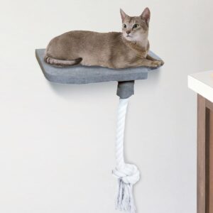 ALL FOR PAWS Wall Mounted Cat Sleeping Shelf Cat Wood Bed Indoor Cat Play Wall Furniture Cat Climbing Step-In Platform With Rope for Scratching