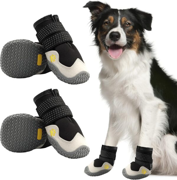 AQH Dog Boots Thermal Long Tube for Dogs with Reflective Straps, Breathable Microfiber Leather Rubber Sole Dogs Paw Protector for Small Medium Large Dog (Width Size 2 : 3.8-4.2cm, B)