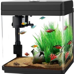 AQQA 5 L Aquarium Kits Desktop Small Fish Tank with Filter and Light (8 Colors Adjustable) Freshwater & Saltwater Betta Fish Tank Kit Office & Home Decor