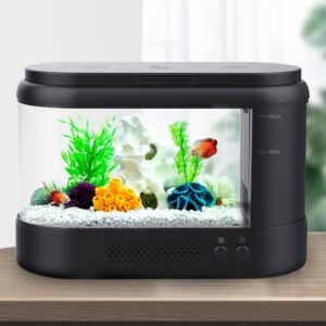 AQQA Aquarium Kit 1.8 Gallon Small Betta Fish Tank with Adjustable LED Lighting (9 Colors) Internal Filter Pump and Air Purification Aromatherapy Function for Home Office (S)