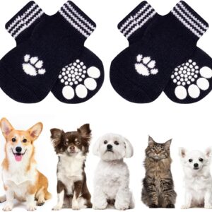 AUAUY Anti Slip Dog Socks, Dog Socks, Pet Paw Protector, Pet Socks Traction Control for Indoor Wear, Suitable for Small Medium Dogs and Cats Indoor Outdoor Walking (M-Black)