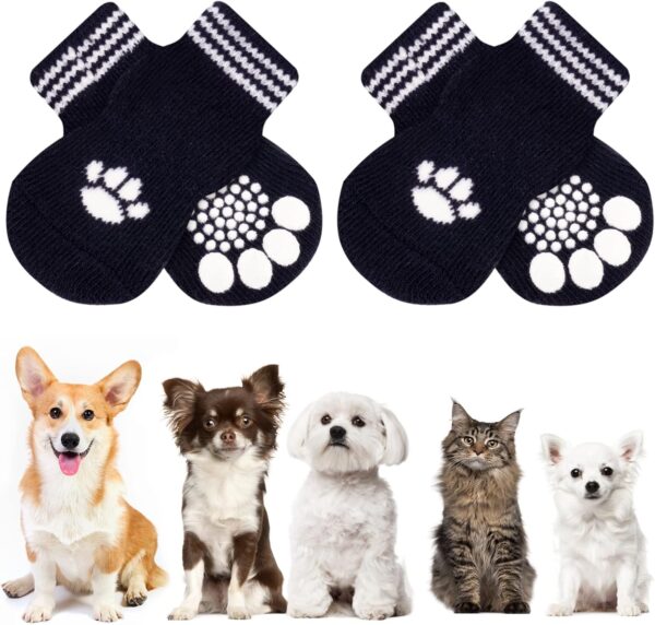 AUAUY Anti Slip Dog Socks, Dog Socks, Pet Paw Protector, Pet Socks Traction Control for Indoor Wear, Suitable for Small Medium Dogs and Cats Indoor Outdoor Walking (M-Black)