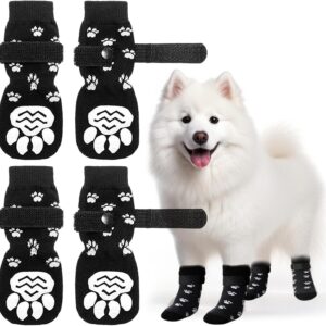 Anti Slip Dog Socks, 2 Pairs Dog Paw Protector Dog Boots with Adjustable Straps, Dog Boots Paw Protector for Injured Paws Hardwood Floors Indoor Outdoor Walking (M)