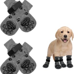 Anti-Slip Dog Socks, 2 Pairs Soft Elastic Adjustable Strap Dog Boot for Indoor Outdoor Walking Detachable Dog Paw Protectors Medical Suit (Grey)