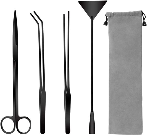 Aquarium Aquascape Tools Kit, 4 in 1 Anti-Rust Aquatic Plant Aquascaping Tool Stainless Steel Black Tweezers Scissors Spatula for Aquarium Tank Clean Fish Tank Aquascape Tools Sets (Black)