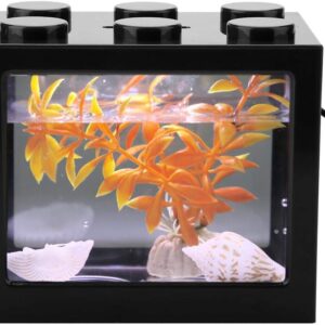 Aquarium Fish Tank Decorative Mini Aquarium USB LED Light Lamp Fish Tank Desktop Lamp Fish Tank for Box Office Tea Table Decor(Black)