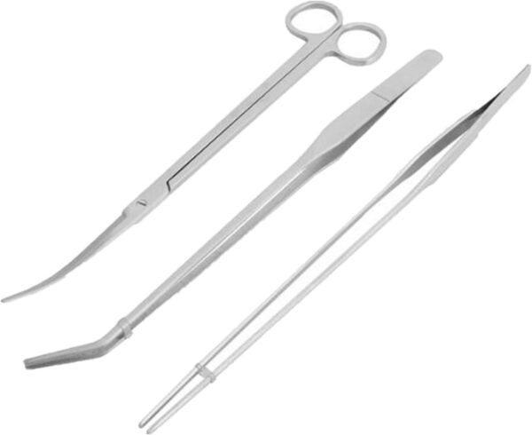 Aquarium Kit Tool Accessories, 3 in 1 Stainless Steel Aquarium Tank Tweezers Scissors Spatula Tool Set (3PCS)