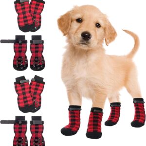 BDSHUNBF 4 Pairs Anti Slip Dog Socks Paws Stop Licking, Protector Dog Boots Dog Claw Socks with Adjustable Strap, Dog Paw Protector Great Traction Control for Indoor Outdoor Hardwood Floor Walking