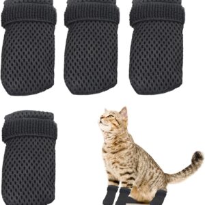 Bekecidi 4 PCS Anti Scratch Cat Boots, Adjustable Cat Claw Covers Anti Slip Small Dog Socks Mesh Cat Mittens Dog Shoes Cat Paw Protector for Cutting Nails Pet Bathing (Black)