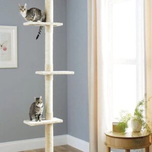 CA&T Luxury Floor to Ceiling Cat Tree | Height Adjustable Cat Climbing Tower with Scratch Post | Cat Towers for Indoor Cats with Multiple Levels & Scratching Posts