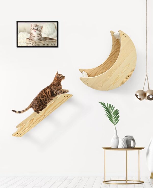 CYDDUP Cat Wall Moon Hammock with Cat Wall Steps, Cat Shelves and Perches for Wall, Cat Wall Furniture for Climbing, Sleeping, and Playing, Cat Climbing Wall Shelf for Indoor Cats or Kitty