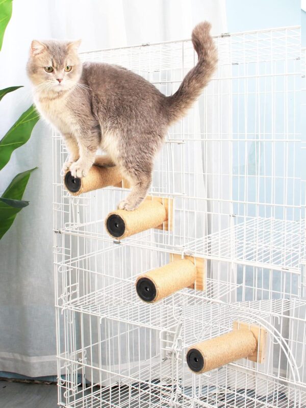 Cat Climbing Steps Scratching Tree - Cage Shelf Wooden Ladder Pets Perch Furniture Inside The cage with Install Screws 4 Steps 6.3x2 inches