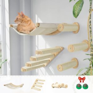 Cat Climbing Wall Set, Indoor Cat Activity Wall Mounted Climbing Shelves, Four Step Cat Hammock Stairs, Jute Scratching Post, Cat Jumping Platform