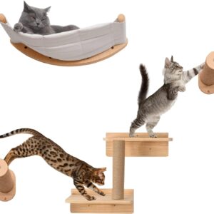 Cat Climbing Wall Shelves, Cat Hammock Perch Platform Stairway Wall Mounted, Modern Indoor Furniture for Cat Sleeping Playing Lounging