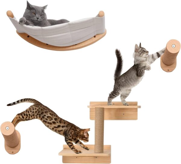 Cat Climbing Wall Shelves, Cat Hammock Perch Platform Stairway Wall Mounted, Modern Indoor Furniture for Cat Sleeping Playing Lounging