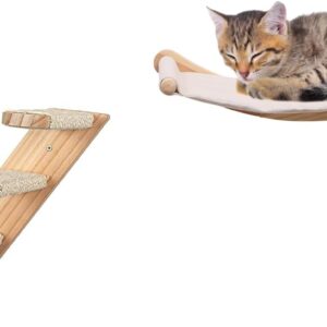 Cat Hammock Wall Mounted Cat Shelves with Steps Sets for Cat Climbing Playing and Sleeping, Modern Indoor Wooden Cat Bed and Wall Furniture for Large Cats or Kitty (Upgraded Bed)