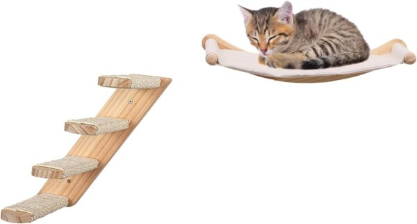 Cat Hammock Wall Mounted Cat Shelves with Steps Sets for Cat Climbing Playing and Sleeping, Modern Indoor Wooden Cat Bed and Wall Furniture for Large Cats or Kitty (Upgraded Bed)