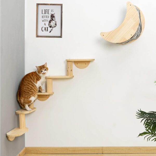 Cat Shelf for Wall Mount Hammock with 5-Levels Climbing Ladder Moon Cat Shelves and Perches for Activity Indoor Cats Wall Furniture(5-Levels Steps)