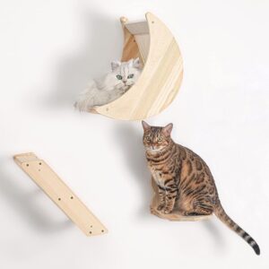 Cat Shelf for Wall Mount Hammock with Climbing Shelves and Perches Solid Wood Cat Steps for Climbing Sleeping Playing Lounging Perching