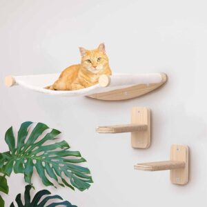 Cat Shelves, Cats Wall Hammock, Catwall Furniture Shelf and Perches, 18"x22", 2 Stairs, Plywood, Mounted Steps for Climbing, Kitty Lotus Bed, Walls Mount Perch, Wallmounted Climber Stair | Houseables