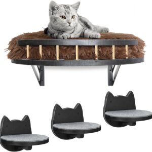 Cat Wall Furniture Set Wall Mounted, Cat Wall Shelves with Plush Cushion,3 Cat Wall Steps and Scratching Pad, Cat Shelves and Perches for Wall Fit Cat Up to 15Lbs, Cat Climbing Shelf for Indoor