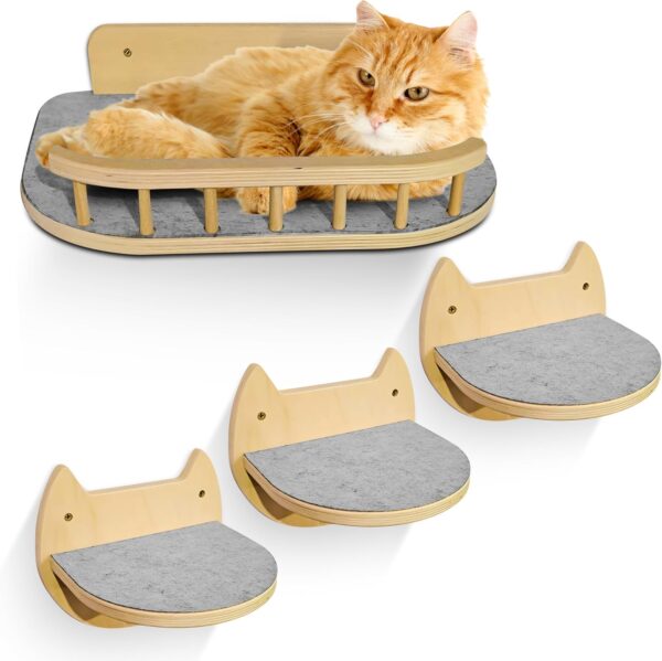 Cat Wall Shelves Cat Climbing Wall with 3 Steps, Cat Climbing Shelves Cat Shelf for Wall Mount, Wall Mounted Cat Furniture Wall Cat Shelves, Cat Wall Shelf Indoor, Large Cat Shelves, Cat Wall Set