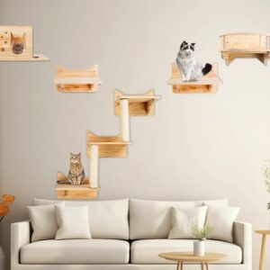 Cat Wall Shelves, Cat Wall Furniture Set, Cat Shelves and Perches for Wall, Cat Climbing Shelf Playground Set, Cat Scratching Post with 3 Steps Wall Shelf for Indoor Wall Mounted Cat Condos House