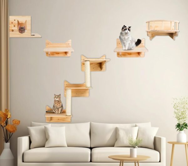 Cat Wall Shelves, Cat Wall Furniture Set, Cat Shelves and Perches for Wall, Cat Climbing Shelf Playground Set, Cat Scratching Post with 3 Steps Wall Shelf for Indoor Wall Mounted Cat Condos House