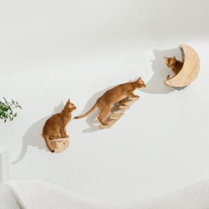 Cat Wall Shelves Mounted Furniture - Cats Climbing Shelf Cat Wall Walk Steps Kitten Solid Wood Bridges Sleeping Perches Hammock Beds Scratching Posts for Indoor Cats and Kitty …