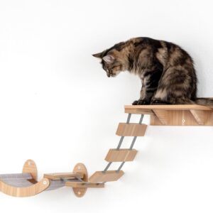 Cat Wall Shelves - Wall Mounted Cat Tree Climbing Shelf - Includes Wall Shelf, Plank Bridge, Cloth Hammock, Assembly Manual and Mounting Hardware