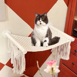 Cat Wall Shelves and Perches for Indoor Cats, Comfy Macrame Cat Wall Hammock, Metal Frame Cat Wall Furniture for Sleeping, Playing, Climbing, and Lounging