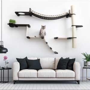 Catastrophic Creations Expedition Cat Condo - 5 Levels Wall Mounted Cat Furniture with Bridge, Hammock, Scratcher & Planter Shelf - Bamboo, Adjustable, 90x55x90 inches, 85 lbs