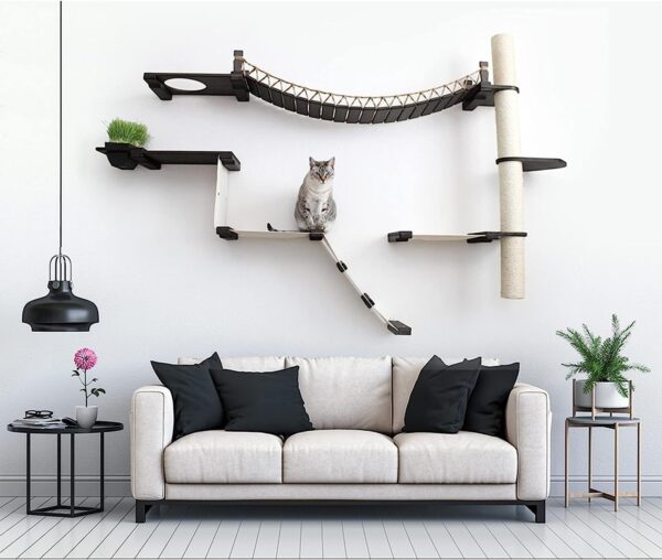 Catastrophic Creations Expedition Cat Condo - 5 Levels Wall Mounted Cat Furniture with Bridge, Hammock, Scratcher & Planter Shelf - Bamboo, Adjustable, 90x55x90 inches, 85 lbs