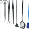 Coolty 7 in 1 Aquatic Plant Aquascaping Tools Kit, Stainless Steel Scissor Tweezers Spatula Aquarium Cleaning Tools, Fish Tank Starter Kits with Fishing Net and Aquarium Algae Scraper