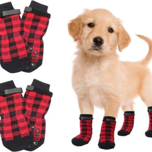 Cosysparks Anti Slip Dog Socks, 4Pcs Dog Socks with Grips Adjustable Cat Dog Claw Socks Pet Paw Protector Dog Stop Licking Paws Dog Boots for Traction Control on Hardwood Floor