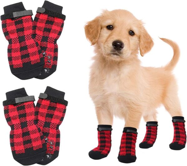 Cosysparks Anti Slip Dog Socks, 4Pcs Dog Socks with Grips Adjustable Cat Dog Claw Socks Pet Paw Protector Dog Stop Licking Paws Dog Boots for Traction Control on Hardwood Floor