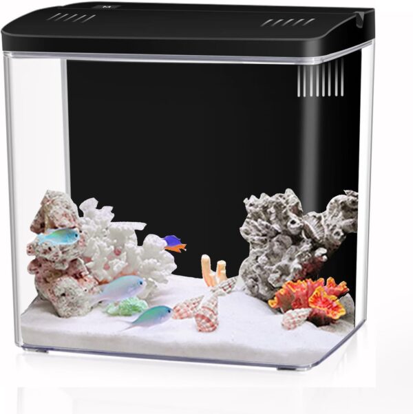 Craftsboys 4.5L Aquarium Starter Kits, Small Arcrylic Betta Fish Tank with Led Lights and Backwall Filter (Black)