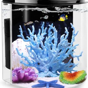 Craftsboys Fish Tank 4.5L Betta Aquarium Starter Kits with Backwall Filter, Led Light. Clear Acrylic Fish Tank for Small Fish (Black, Half-Moon)