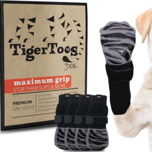 DOK TigerToes Premium Non-Slip Dog Socks for Hardwood Floors - Extra-Thick Grip That Works Even When Twisted - Prevents Licking, Slipping, and Great for Dog Paw Protection - Size Large