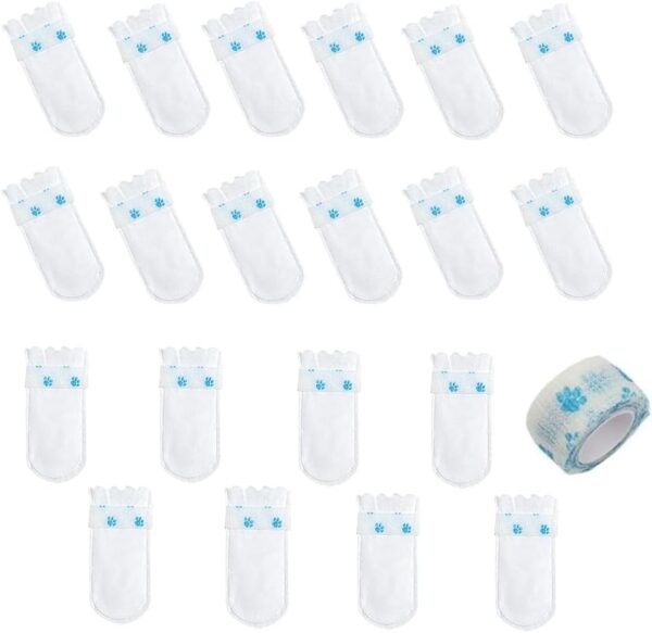 D.X&PZLS 20 PCS Disposable Dog Shoes White Dog Socks Disposable Dog Boots Dog Foot Cover Dog Paw Protector with self-adhesive strap for indoor & outdoor Walking(S)