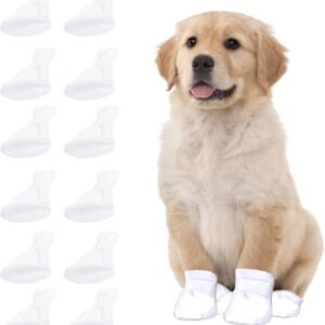 Disposable Dog Socks,12 Pieces Disposable Dog Socks Paws Stop Licking with self-adhesive strap,Dirty Protection Pet Socks Foot Cover for Indoor & Outdoor Walking(L)