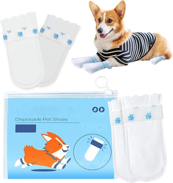 Disposable Waterproofing Dog Shoes,12PCS Waterproofing Dog Socks Paws Stop Licking with Self Adhesive Bandage,Windproof Dirty Protection Pet Dog Boots Foot Cover for indoor & outdoor Walking (M)