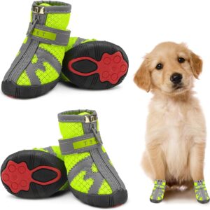 Dociote Dog Shoes Small Dogs Anti-Slip Dog Boots Paw Protective with Reflective Straps Soft Mesh Breathable Adjustable Puppy Dog Shoes Booties with Zipper for Small & Medium Dogs 4PCS Green 5#