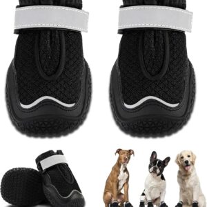 Dog Boots, Breathable Dog Shoes, Dog Booties with Reflective Rugged Anti-Slip Sole and Skid-Proof, Puppy Outdoor Paw Protectors with Rubber Soles for Hiking and Running