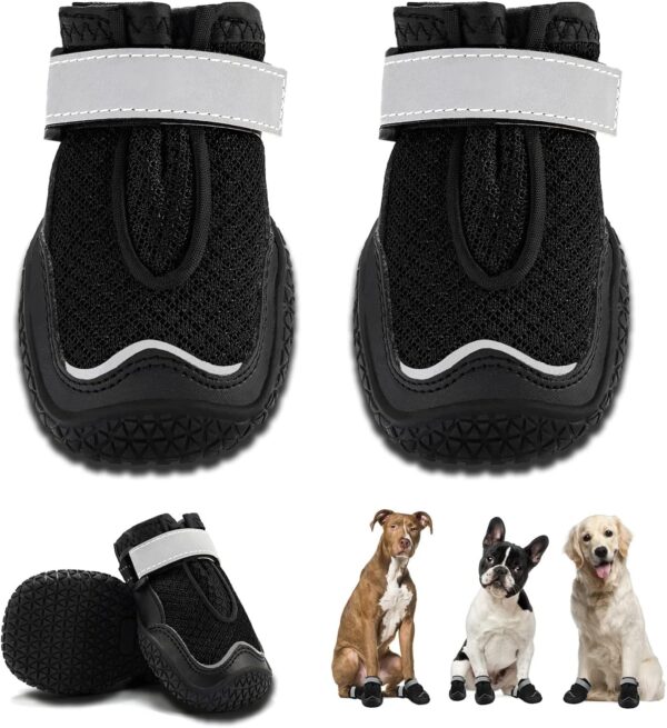 Dog Boots, Breathable Dog Shoes, Dog Booties with Reflective Rugged Anti-Slip Sole and Skid-Proof, Puppy Outdoor Paw Protectors with Rubber Soles for Hiking and Running