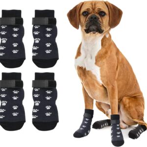 Dog Socks - Dog Paw Protectors with Grips, Dog Claw Socks Dog Shoes Dog Boots with Adjustable Strap for Hardwood Floor Indoor Walking, L