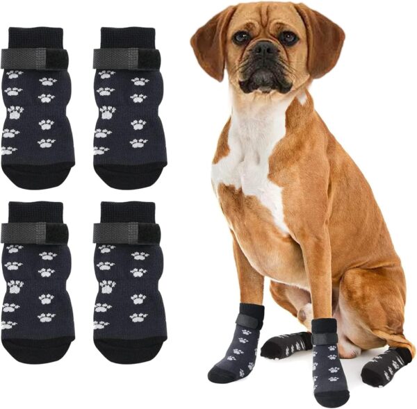 Dog Socks - Dog Paw Protectors with Grips, Dog Claw Socks Dog Shoes Dog Boots with Adjustable Strap for Hardwood Floor Indoor Walking, L