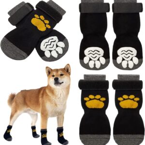 Dricar Dog Socks, 6 Pcs Anti-Slip Dog Socks Paws Stop Licking, Dog Cat Paw Protectors with Waterproof Rubber Bottom and Adjustable Straps, Traction Control for Pet Indoor Wear & Outdoor Walking (S)